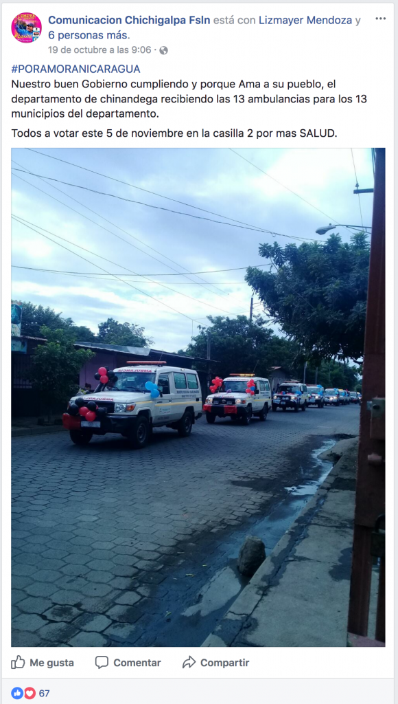 FSLN politiza entrega de ambulancias