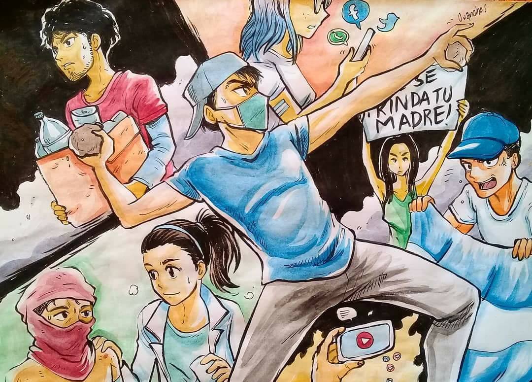 Ilustración en honor a los estudiantes que lucharon en contra de las reformas al Seguro Social. Anónima