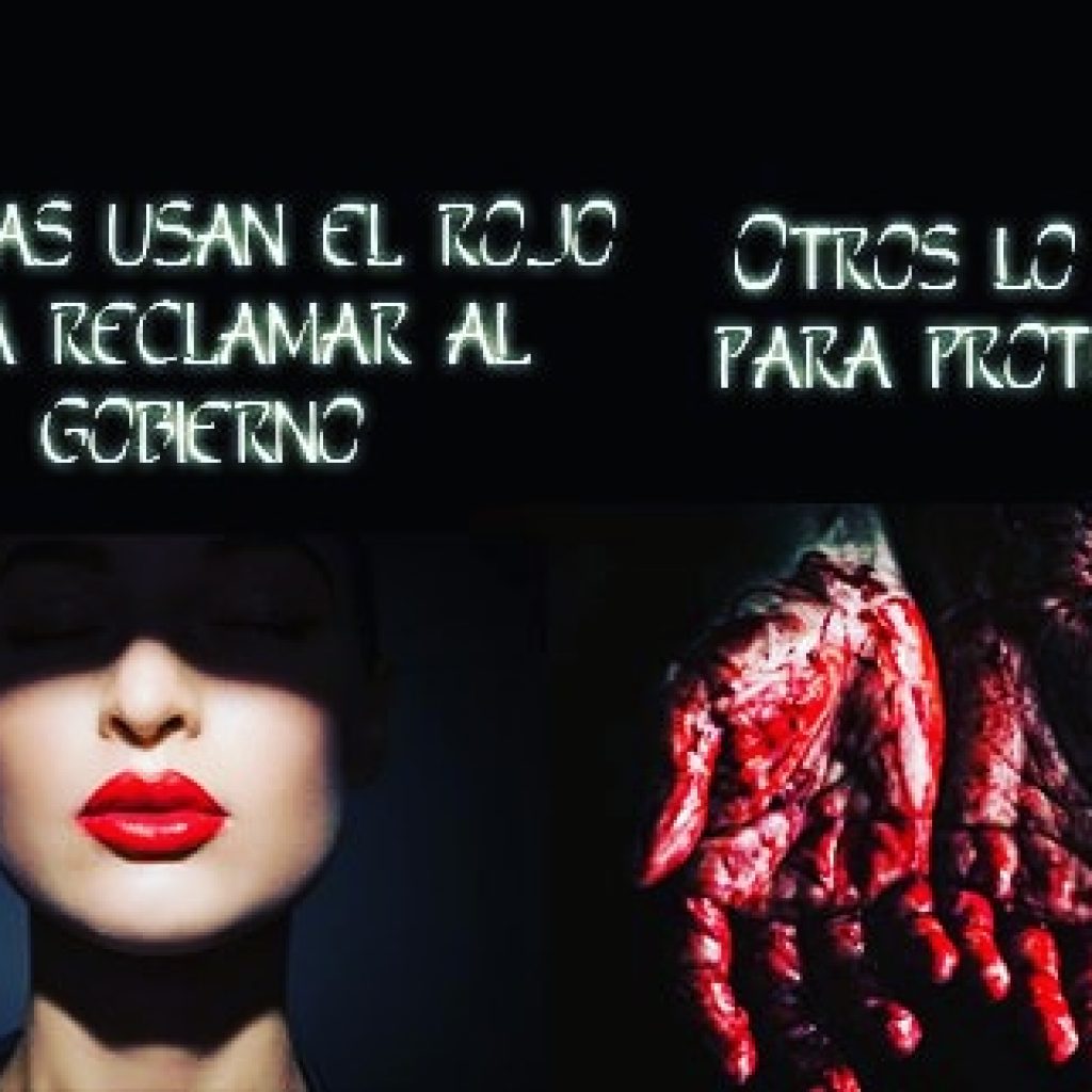 Campaña de los labios rojos vs manos manchadas con sangre