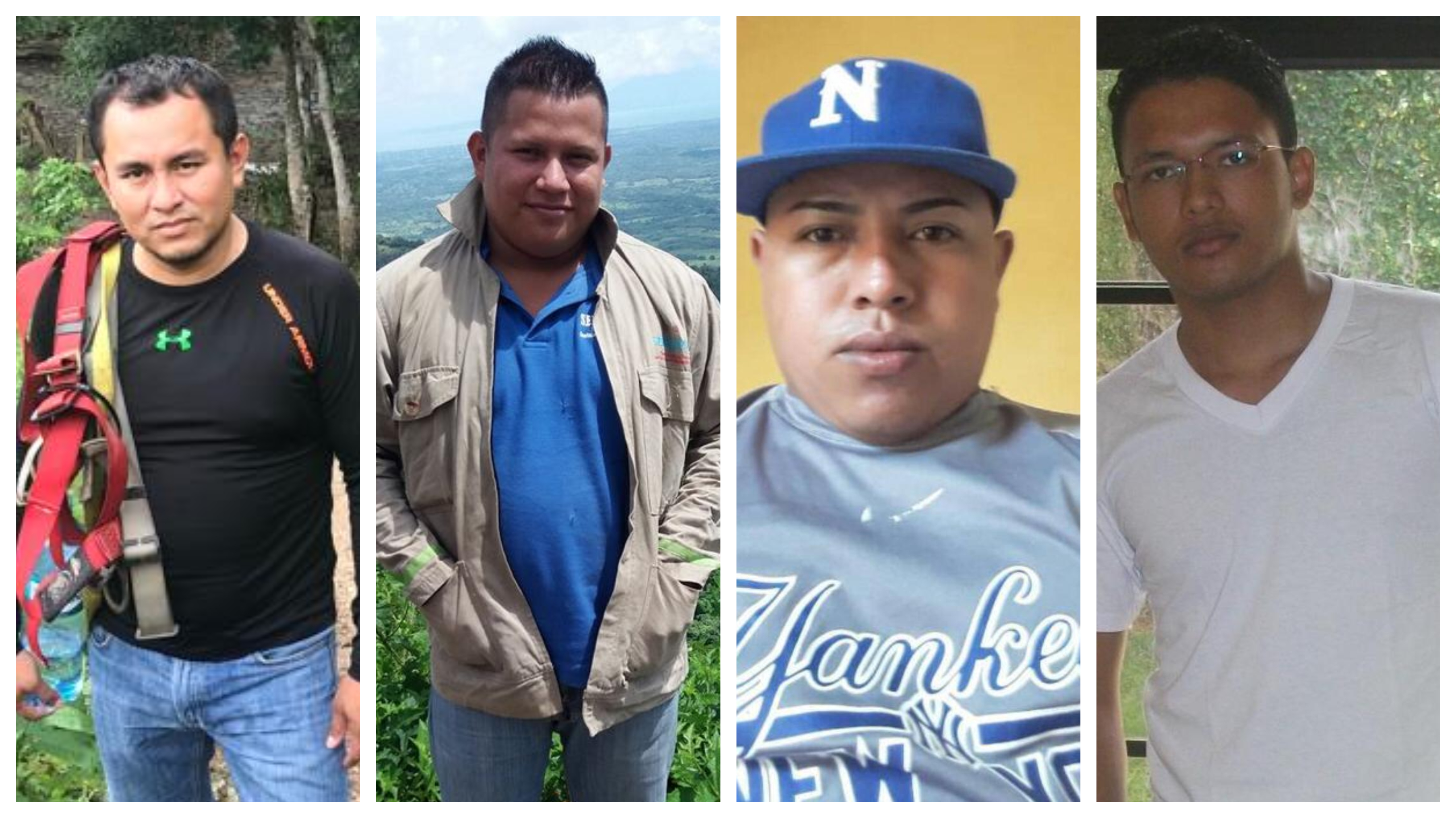 De izquierda a derecha,  Ricardo Pavón, Francisco Cerda, Wilmer Uceda y Axel Latino; apresados en Nindirí y trasladados a El Chipote este martes, 05 de febrero.