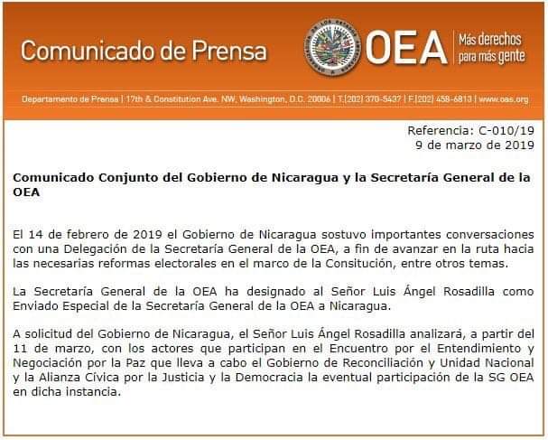 Comunicado de la OEA.