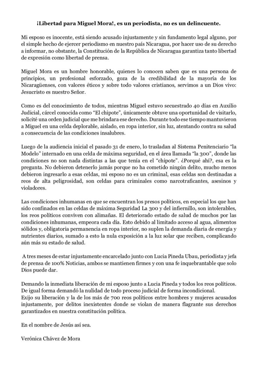 Carta completa de Verónica Chavez