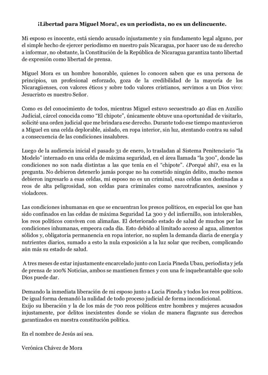 Carta completa de Verónica Chavez