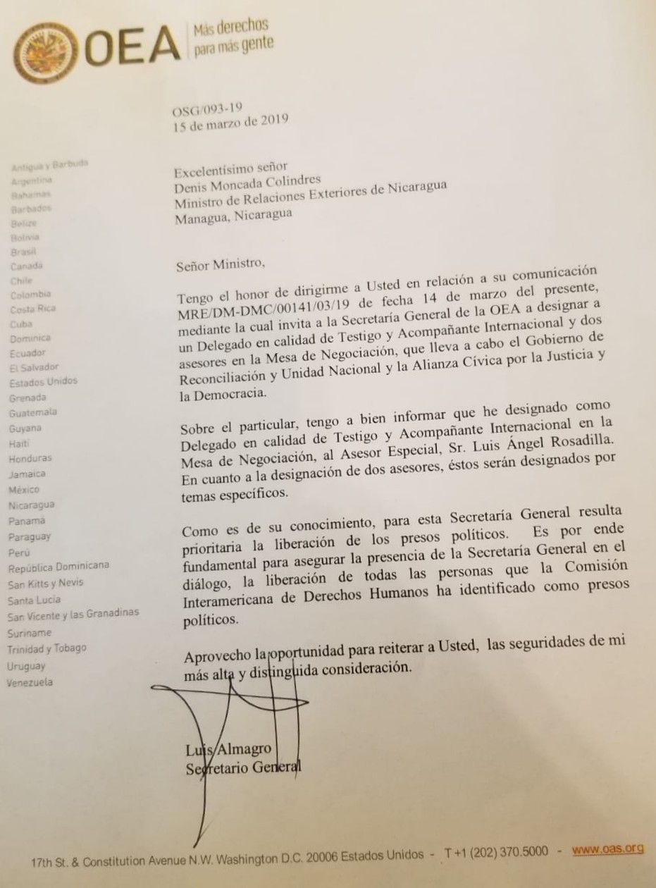 Carta fue filtrada por una fuente en el Ministerio de Exteriores