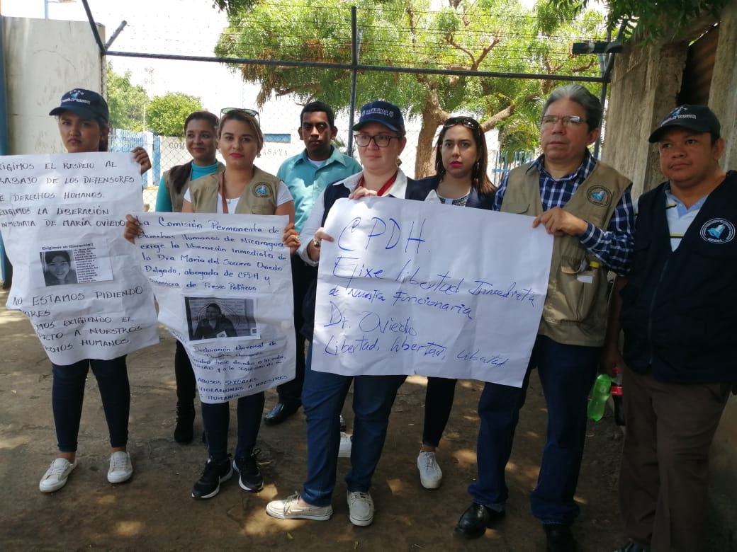 Protesta de los abogados de la CPDH exigiendo la liberación de María Oviedo. Foto: Noel Pérez / Artículo 66