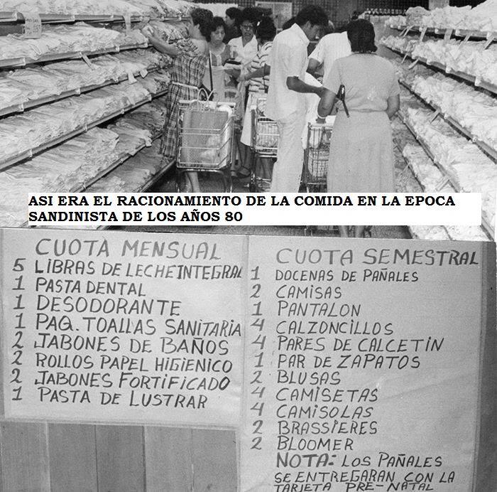 Supermercados vacíos y la tarjeta de racionamiento durante el primer gobierno de Ortega. Foto: La Prensa
