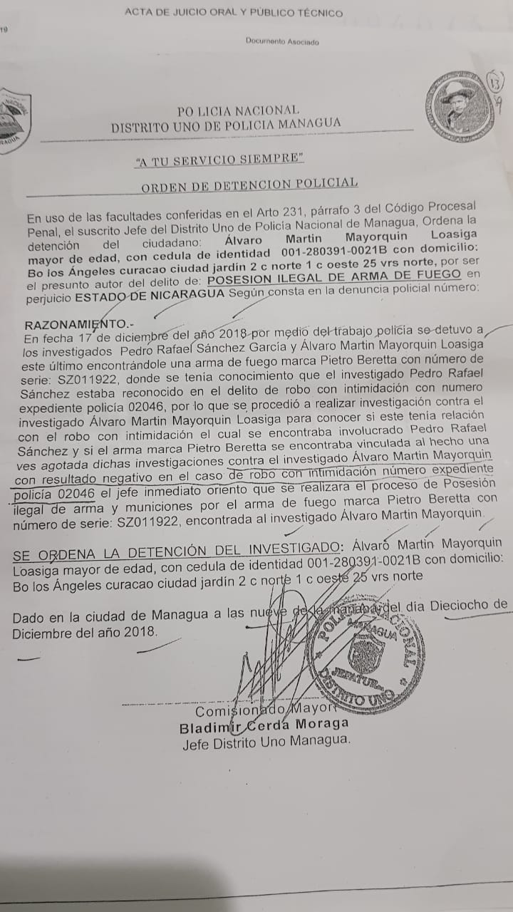 Acta de captura dónde las investigaciones en contra de Álvaro Marroquín da negativo. Foto: Cortesía / Artículo 66