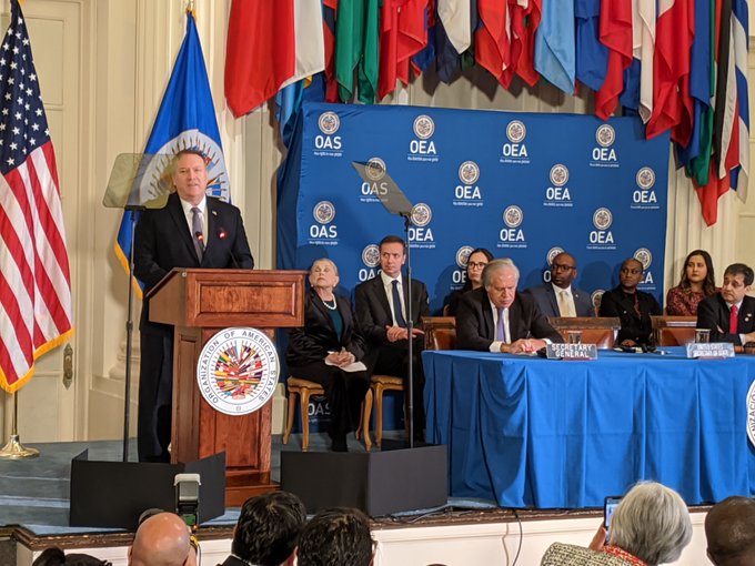 Secretario Mike Pompeo critica fuertemente a los regímenes de Nicaragua, Cuba y Venezuela. Foto: VOA