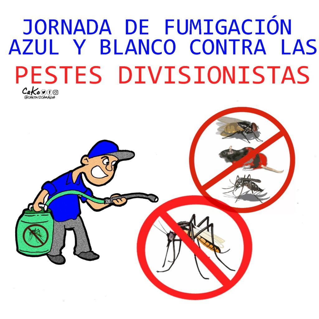 La Caricatura: Jornada de fumigación azul y blanco