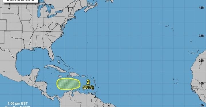 Posible ciclón tropical en el Caribe, según el Centro Nacional de Huracanes. Foto: Centro Humboldt