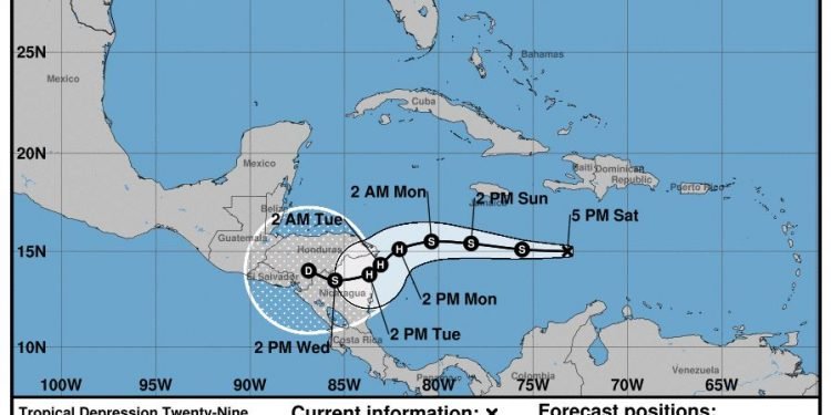 Caribe Norte de Nicaragua, en alerta amarilla por depresión tropical