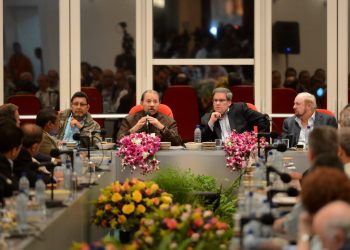 En 2015, Daniel Ortega junto al expresidente del Cosep, José Adán Aguerri, y el empresario Carlos Pellas.  Foto: Carlos Herrera / Confidencial