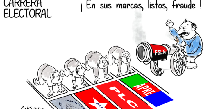 Seis partidos políticos le servirán de comparsa al FSLN para intentar legitimar los comicios presidenciales. Caricatura de Cako.