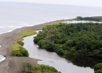Vista aérea del río San Juan, que marca la línea fronteriza entre Nicaragüa y Costa Rica, en una fotografía de archivo. Foto: EFE / Artículo 66.