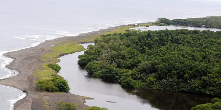 Vista aérea del río San Juan, que marca la línea fronteriza entre Nicaragüa y Costa Rica, en una fotografía de archivo. Foto: EFE / Artículo 66.