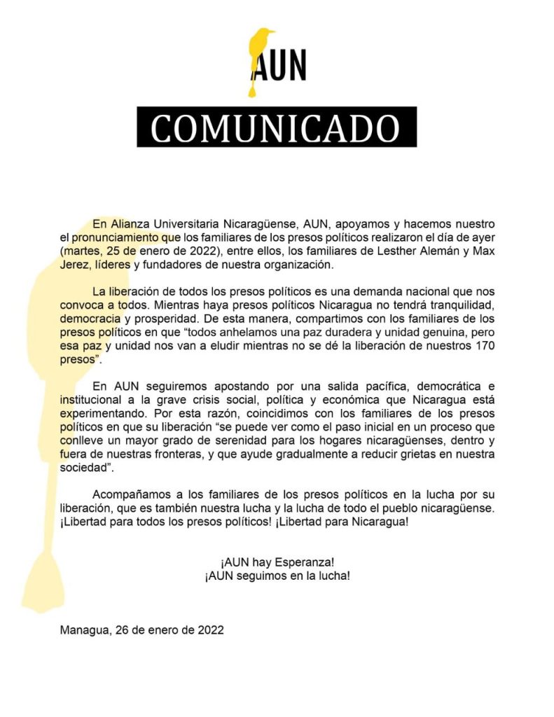 AUN propuesta presos políticos