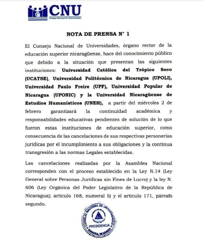 universidades canceladas