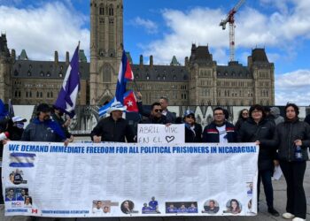 Nicaragüenses en Canadá protestan contra el régimen de Ortega. Foto: Artículo 66 / Cortesía: Meyling Duarte