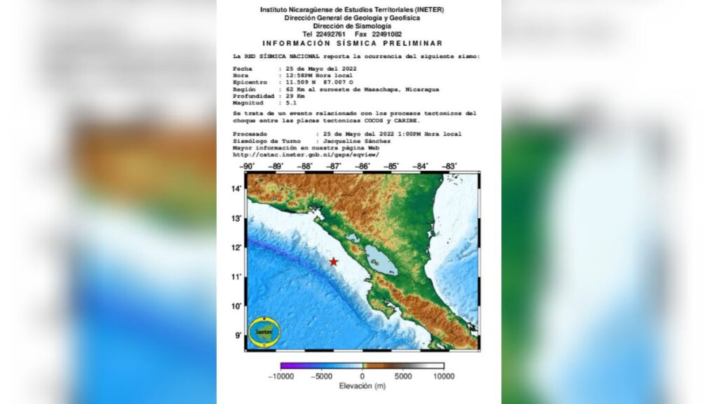 Sismo de 5.1 de magnitud sacude el pacífico de Nicaragua