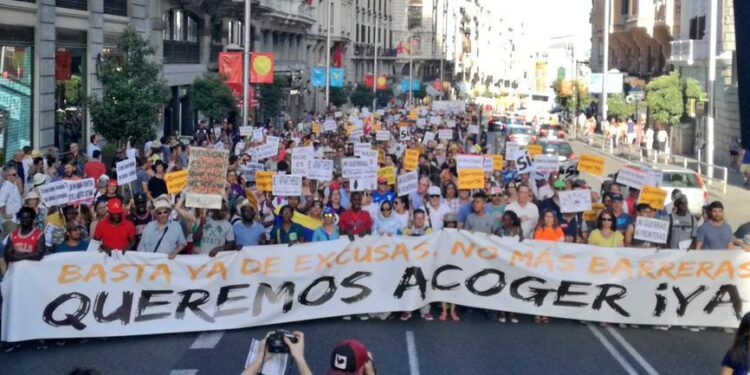 Manifestación en favor de los migrantes en Madrid. Foto/Cortesía: Universidad Pontificia de Comillas
