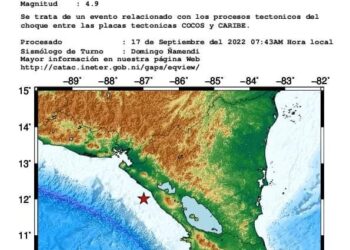 Un sismo de magnitud 4,9 sacude la costa del Pacífico de Nicaragua, sin daños