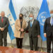 La presidenta de Honduras, Xiomara Castro, saluda al secretario general de la ONU, António Guterres. Foto: EFE / Artículo 66