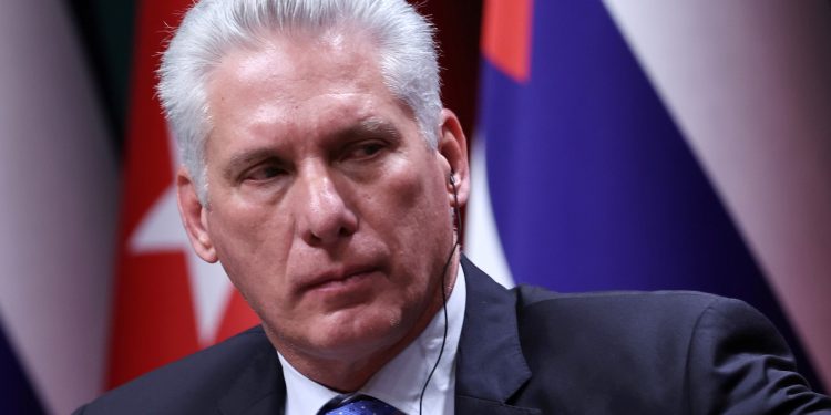 (FILES) In this file photo taken on November 23, 2022, Cuban President Miguel Diaz-Canel attends a joint press conference with Turkish President in Ankara. - Cuba's President Miguel Díaz-Canel is expected to be reelected by the parliament for a second and final five-year term on April 19, 2023, presidential elections, amid the communist island's worst economic crisis in three decades. (Photo by Adem ALTAN / AFP)