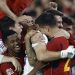 Jugadores españoles celebran después de ganar en la tanda de penaltis la Liga de Naciones. Foto: AFP