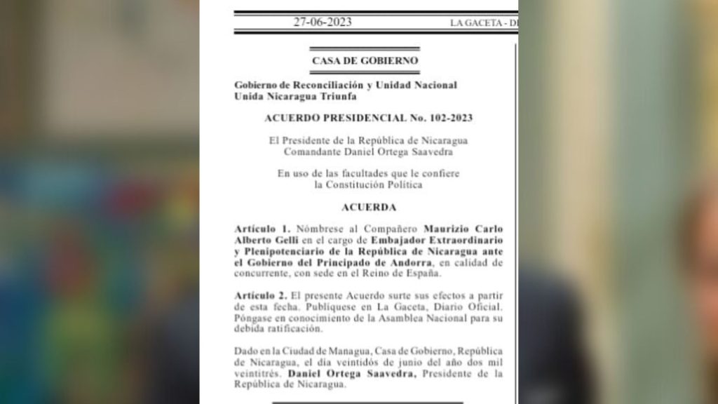 Ortega otorga el cargo de embajador Andorra a Maurizio Gelli, hijo de un mafioso italiano