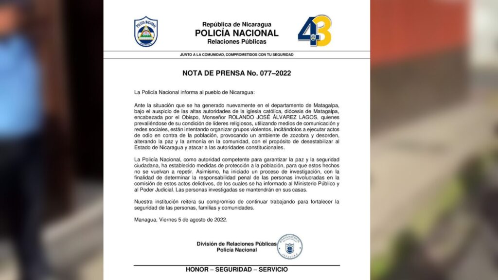 Dictadura de Ortega le impuso por 16 d&iacute;as casa por c&aacute;rcel a monse&ntilde;or &Aacute;lvarez 