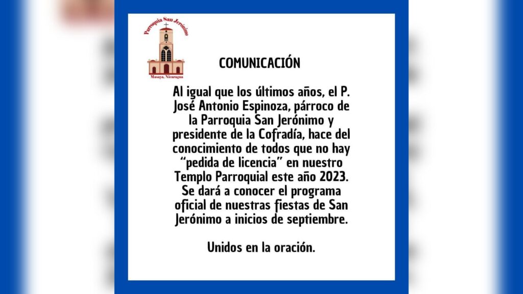 San Jerónimo no pedirá licencia para sus fiestas patronales en Masaya