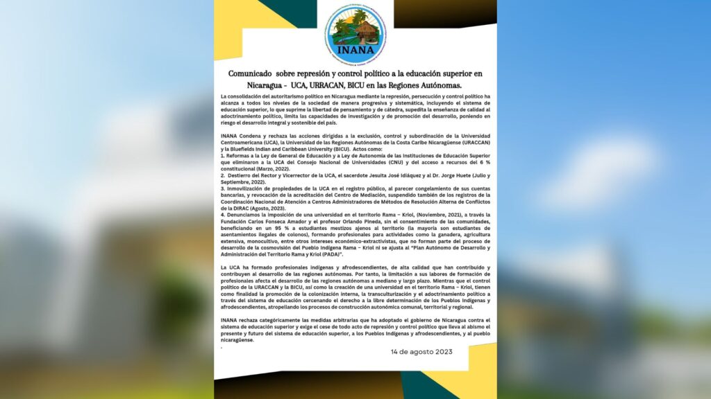 Grupos indígenas condenan arremetida contra la UCA y universidades del Caribe