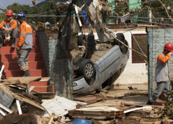 View of the damage caused by a cyclone in Roca Sales, Rio Grande do Sul state, Brazil on September 7, 2023. - The death toll from a cyclone that unleashed torrential rain and flooding on southern Brazil rose to at least 36 Wednesday, authorities said, as the region braced for more violent weather. (Photo by SILVIO AVILA / AFP)