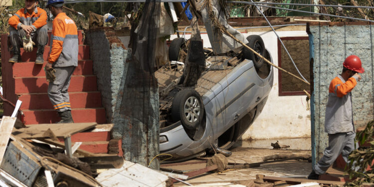 View of the damage caused by a cyclone in Roca Sales, Rio Grande do Sul state, Brazil on September 7, 2023. - The death toll from a cyclone that unleashed torrential rain and flooding on southern Brazil rose to at least 36 Wednesday, authorities said, as the region braced for more violent weather. (Photo by SILVIO AVILA / AFP)