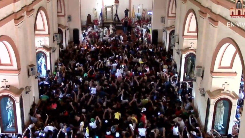 San Jerónimo una vez más celebra su bajada dentro de su templo por represión de Ortega. Foto: Artículo 66 / Captura de pantalla 