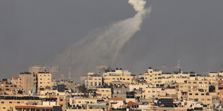A rocket fired by Israel explodes over Gaza City on October 10, 2023. - Israel said it recaptured Gaza border areas from Hamas as the war's death toll passed 3,000 on October 10, the fourth day of gruelling fighting since the Islamists launched a surprise attack. (Photo by MAHMUD HAMS / AFP)