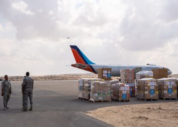 Aid supplies for Gaza provided by the World Health Organization (WHO) arrives at the Arish airport in Egypts north Sinai Peninsula on October 15, 2023. - Egypt to the south controls the only other crossing with Gaza but has so far refused to open it for Palestinian or foreign refugees unless aid convoys are allowed to enter, according to unnamed intelligence sources cited in media reports. (Photo by Ali Moustafa / AFP)