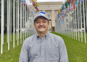 El activista político Medardo Mairena en la Sede de la ONU en Ginebra, una de las cuatro oficinas principales del organismo. Foto: Medardo Mairena | Vía X