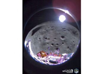 Esta imagen obtenida el 26 de febrero de 2024, cortesía de Intuitive Machines, muestra el módulo de aterrizaje lunar Odysseus de Intuitive Machines aproximadamente 35 segundos después de inclinarse durante su aproximación al lugar de aterrizaje. La cámara está en el lado de popa de estribor del módulo de aterrizaje en esta fase. - Un módulo de aterrizaje lunar estadounidense que se volcó durante el aterrizaje envió sus primeras imágenes el 26 de febrero de 2024 desde el punto más al sur donde jamás haya aterrizado ningún barco en la Luna. (Foto de Handout / Intuitive Machines / AFP) / RESTRINGIDO A USO EDITORIAL - CRÉDITO OBLIGATORIO "AFP PHOTO / INTUITIVE MACHINES" - SIN MARKETING NI CAMPAÑAS PUBLICITARIAS - DISTRIBUIDO COMO SERVICIO A LOS CLIENTES - RESTRINGIDO A USO EDITORIAL - CRÉDITO OBLIGATORIO "AFP PHOTO / MÁQUINAS INTUITIVAS" - SIN MARKETING SIN CAMPAÑAS PUBLICITARIAS - DISTRIBUIDO COMO SERVICIO A CLIENTES /