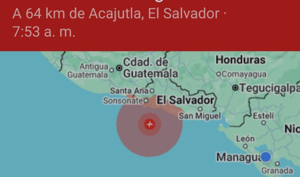 Fuerte temblor de 5,7 sacude a El Salvador