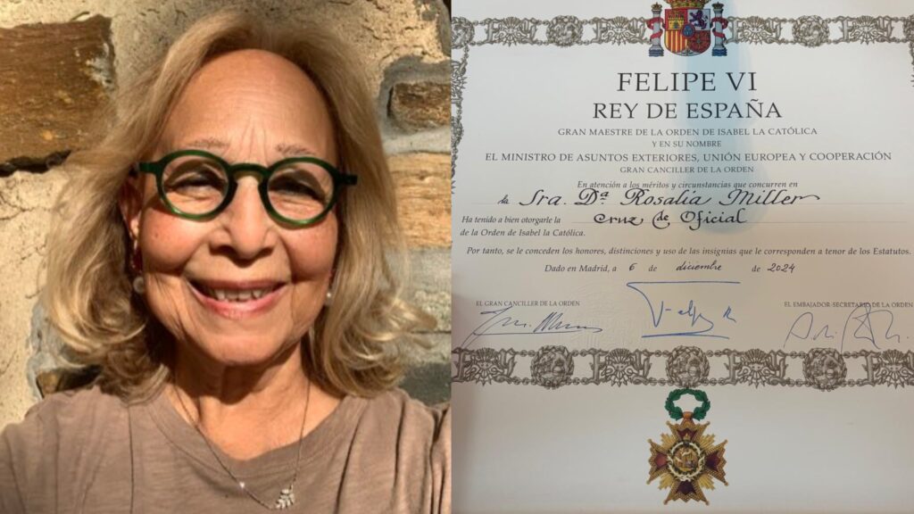 Rosalía Miller recibe la Real Orden de Isabel la Católica: «Este honor tiene mi nombre, pero ustedes saben que es por Nicaragua»