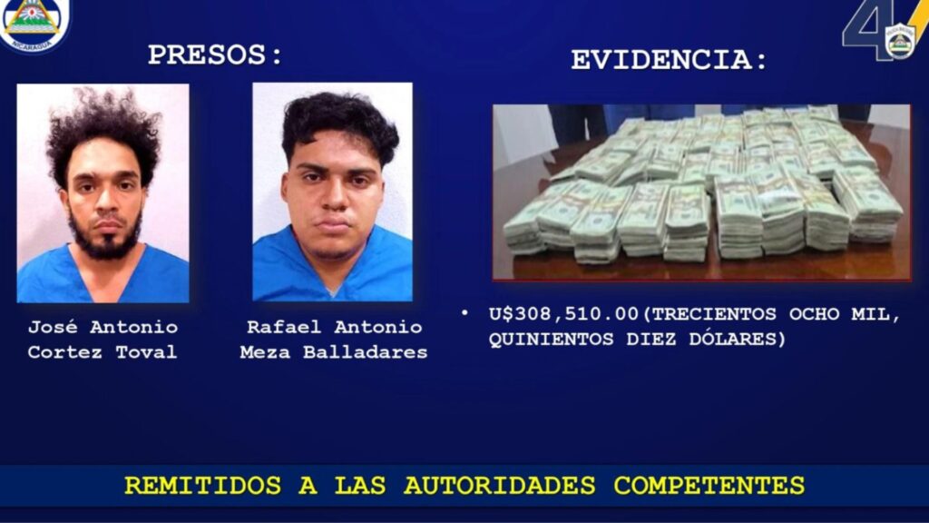 Detienen en Nicaragua a cuatro hombres que llevaban consigo más de medio millón de dólares