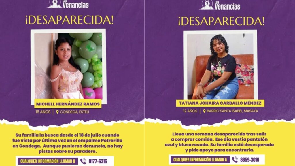 Colectivo feminista denuncia desaparición de dos adolescentes en Nicaragua